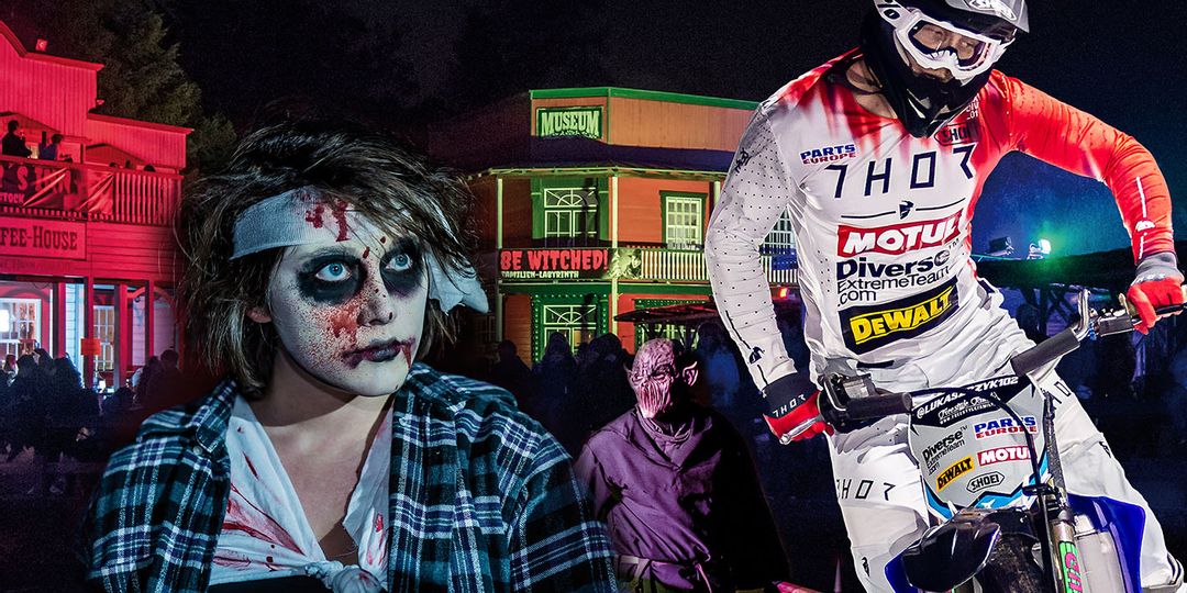 Horror am Boden, Action in der Luft: Die Scary Nights im Erlebnispark Schloss Thurn vereinen schaurige Live-Erschrecker mit der spektakulären Motocross-Show der "Mad Flying Bikes" zu einem unvergesslichen Grusel-Erlebnis.