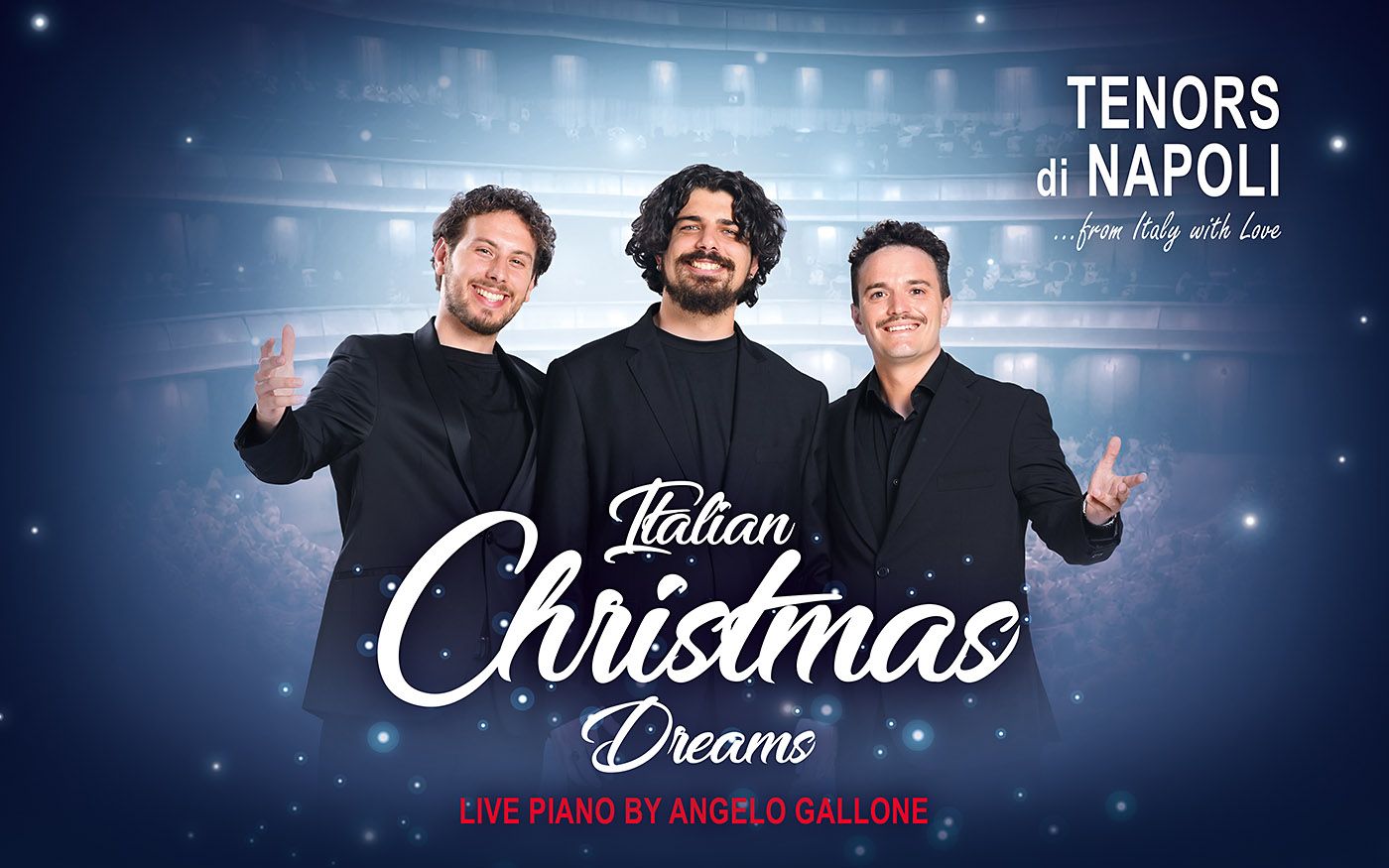 Italienische Tenöre der Tenors di Napoli live beim Weihnachtskonzert „Italian Christmas Dreams“ in der Meistersingerhalle Nürnberg.