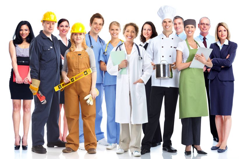 Eine Gruppe von Menschen aus verschiedenen Bereichen der Arbeitswelt