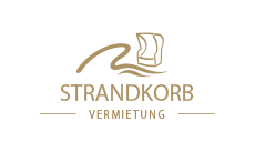Logo der Strandkorbvermietung in Westerland und Rantum: stilisierte Welle mit Strandkorb darüber, darunter der Schriftzug „Strandkorb – Vermietung“ in Gold auf hellem Hintergrund.
