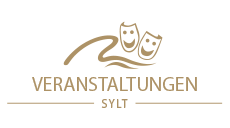 Logo der Veranstaltungen in Westerland: stilisierte Welle mit Theatermasken darüber, darunter der Schriftzug „Veranstaltungen – Westerland“ in Gold auf hellem Hintergrund.