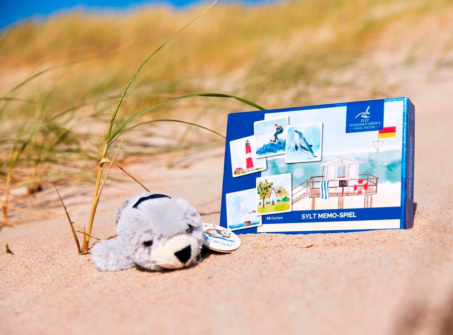 Sylt Memo-Spiel und Seehund Flapsch am Strand