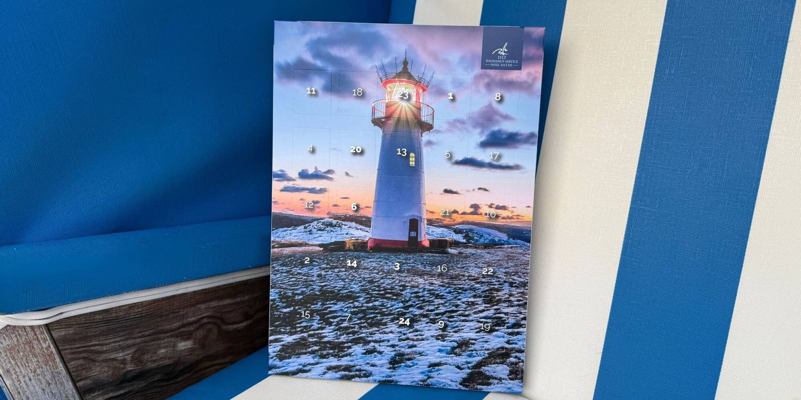Schokoladen-Adventskalender mit winterlichem Sylt-Motiv