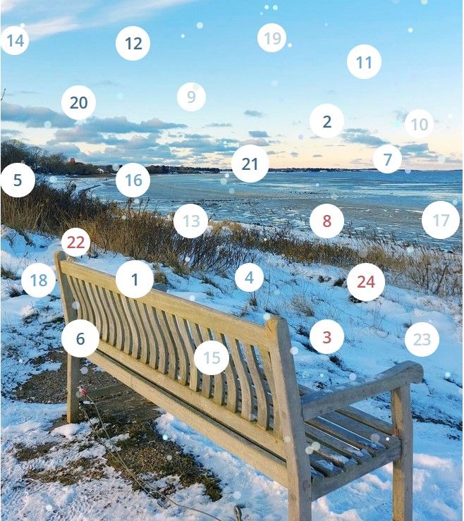Mobile Ansicht des Adventskalenders 2025 - Bank am Keitumer Watt mit Schnee
