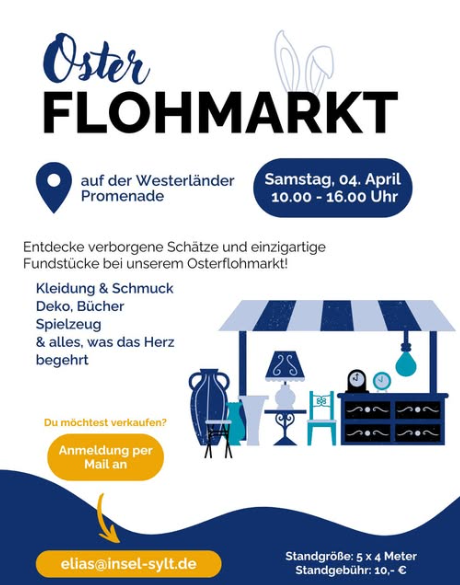 Ankündigungsplakat für den Osterflohmarkt auf der Westerländer Promenade