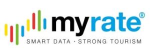 myrate Logo mit bunten Balken links und Schriftzug 'myrate® – Smart Data, Strong Tourism'