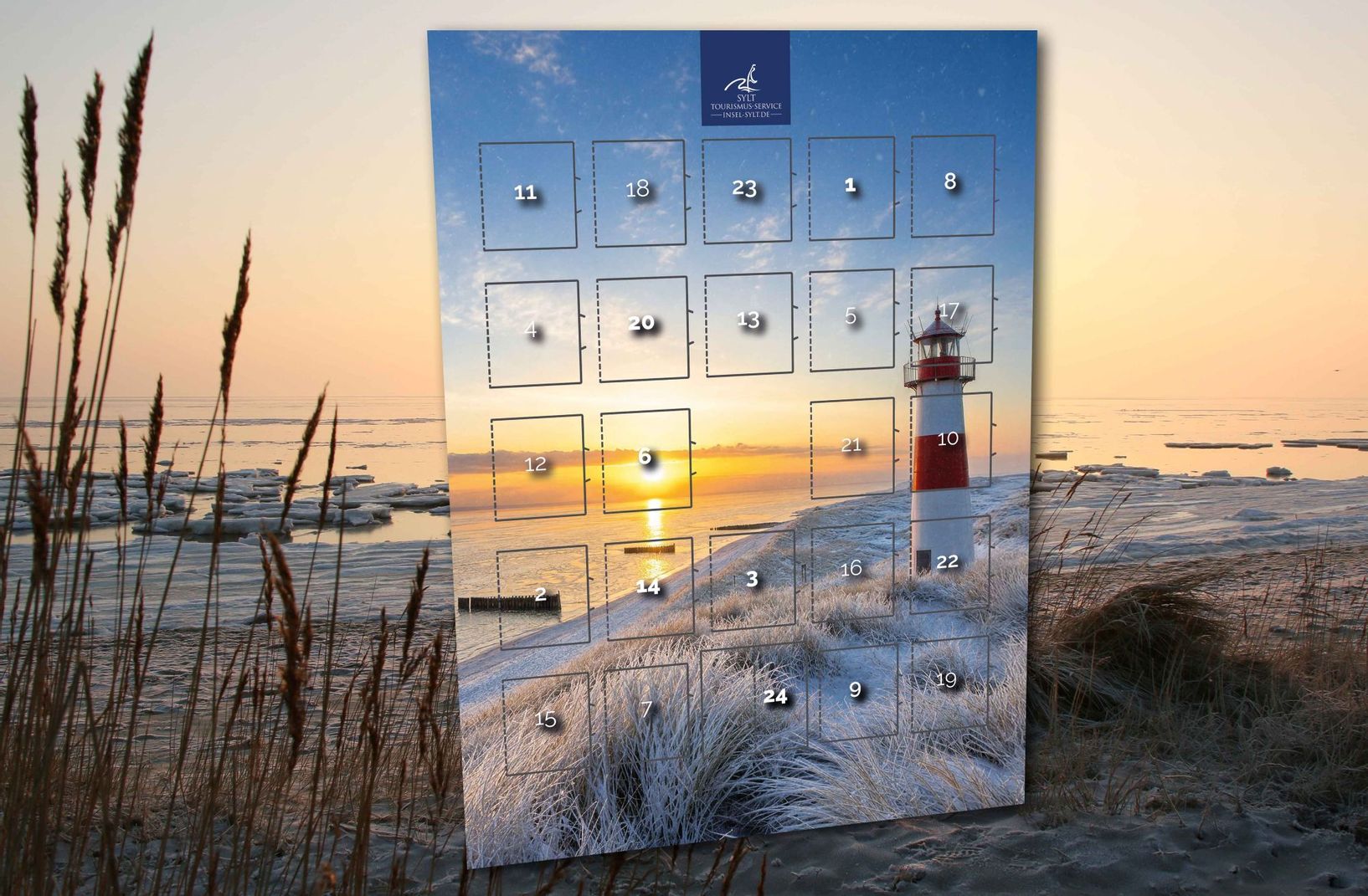Schokoladen-Adventskalender 2026 mit Sylter Leuchtturm-Motiv