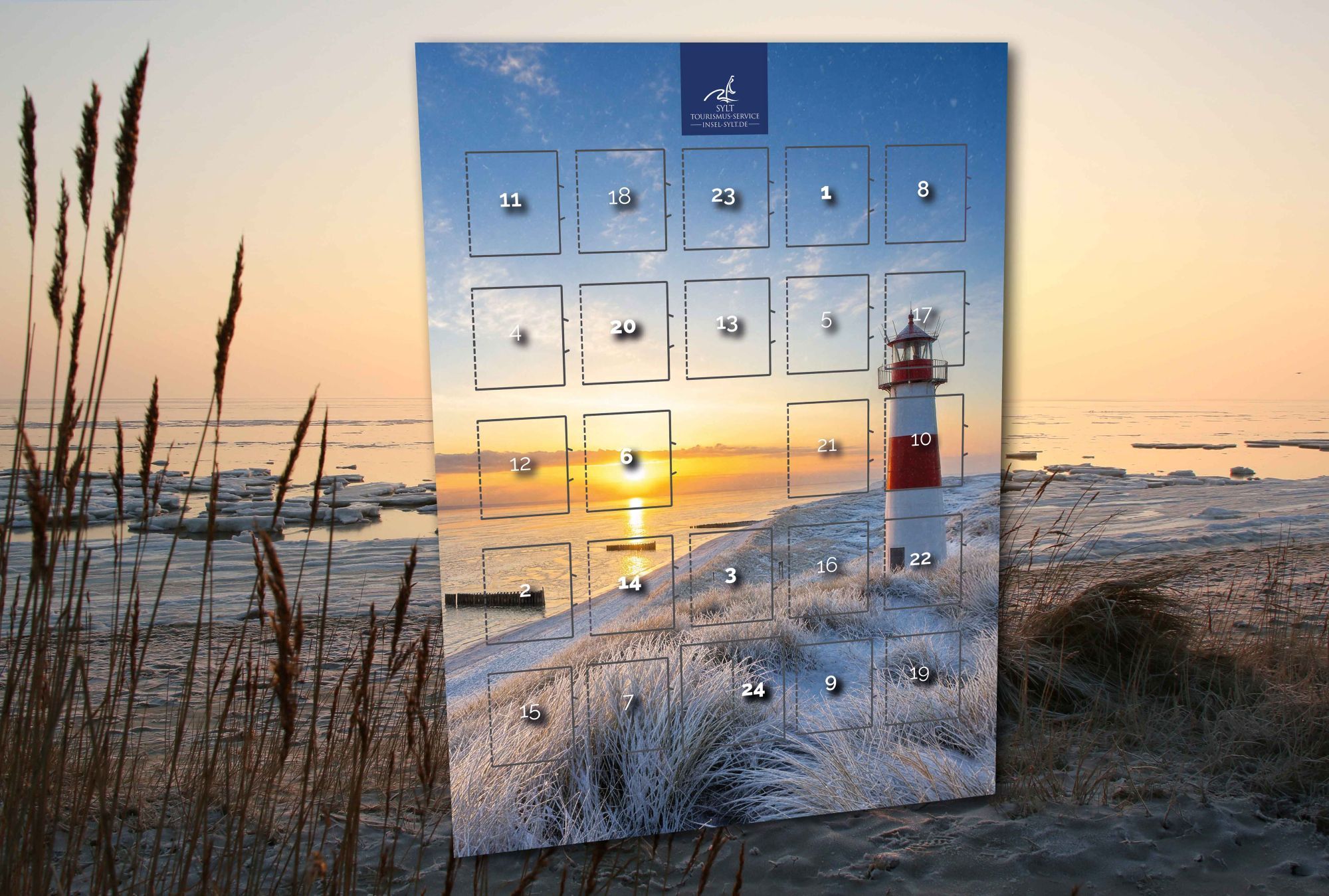 Schokoladen-Adventskalender 2026 mit Sylter Leuchtturm-Motiv