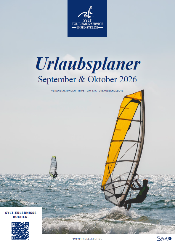 Titelbild des Urlaubsplaners September - Oktober 2026 zeigt zwei Windsurfer auf der Nordsee