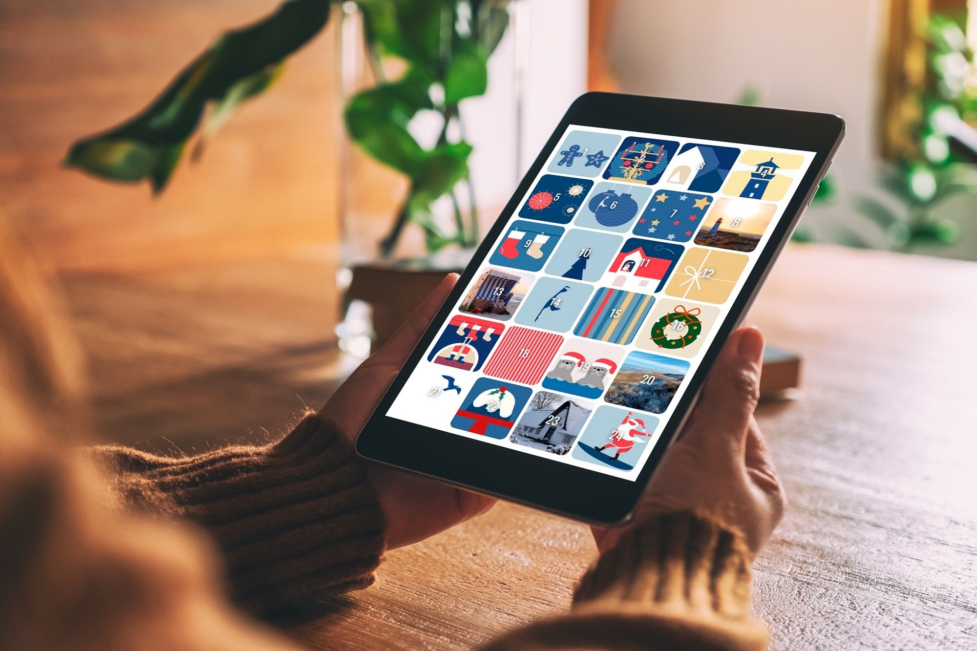 Adventskalendergewinnspiel auf einem Tablet