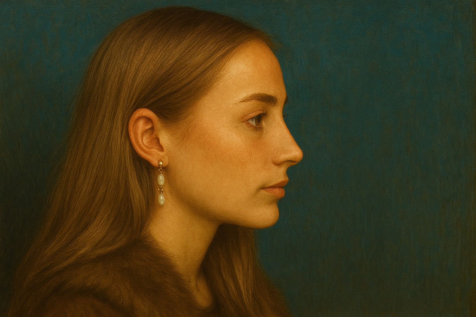 Renaissance-style portrait of a young woman with calm expression and well-balanced facial features – evoking timeless elegance and natural harmony.